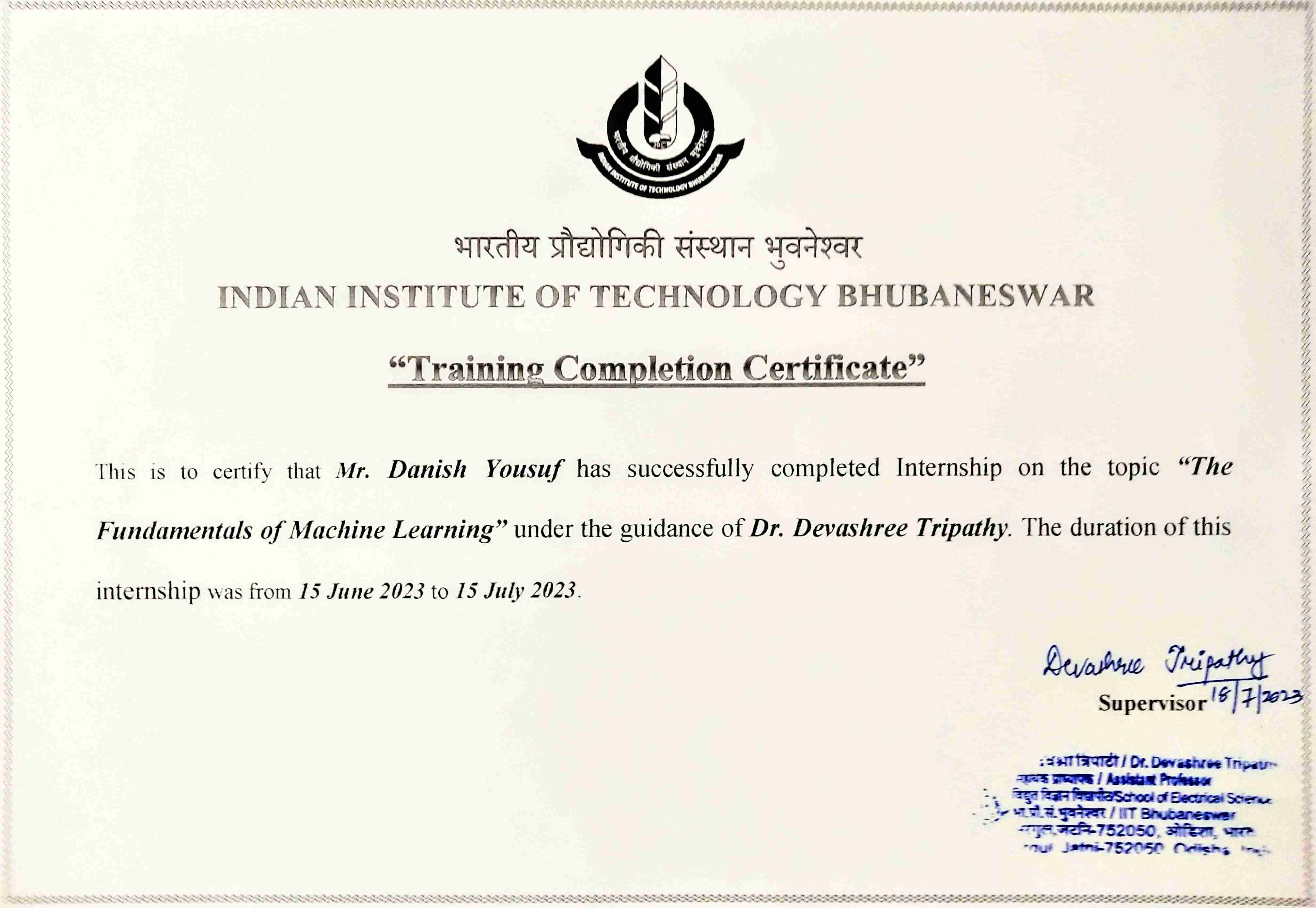IIT Bhubaneswar Certificate